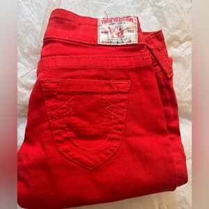 RARE TRUE RELIGION DISCO CANDICE RED WOMENS DENIM JEANS SZ 26